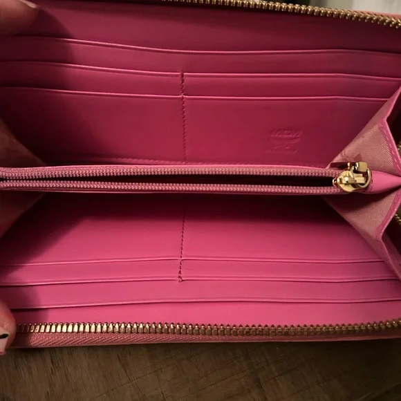 MCM Beige Monogram Satchel with Pink-Trim Wallet - Picture 10 of 13